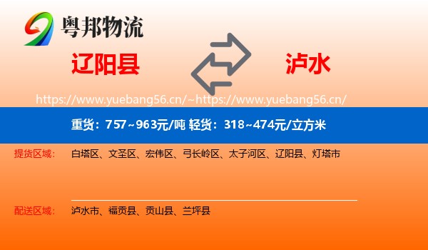 辽阳县到泸水市物流