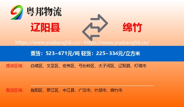 辽阳县到绵竹市物流