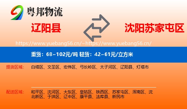 辽阳县到苏家屯区物流