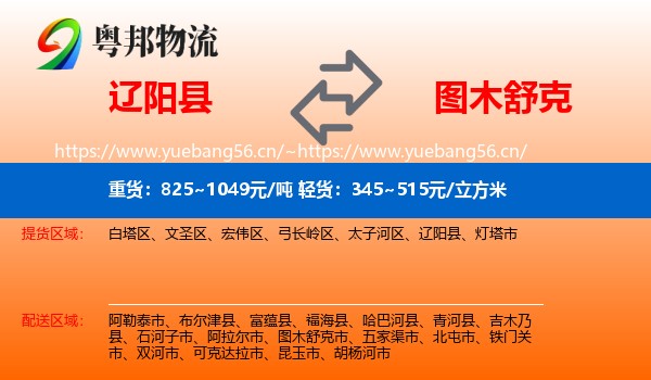 辽阳县到图木舒克市物流
