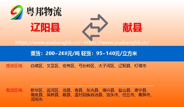 辽阳县到献县物流