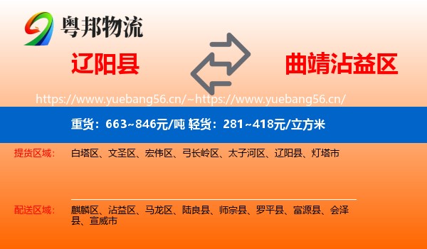 辽阳县到沾益区物流