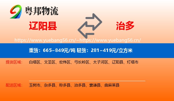 辽阳县到治多县物流