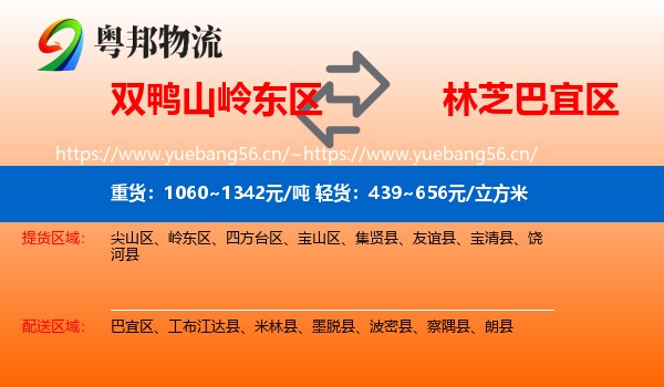 双鸭山岭东区到巴宜区物流