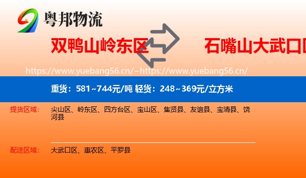 双鸭山岭东区到大武口区物流