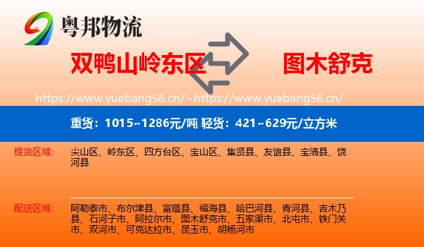 双鸭山岭东区到图木舒克市物流