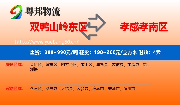 双鸭山岭东区到孝南区物流专线名片