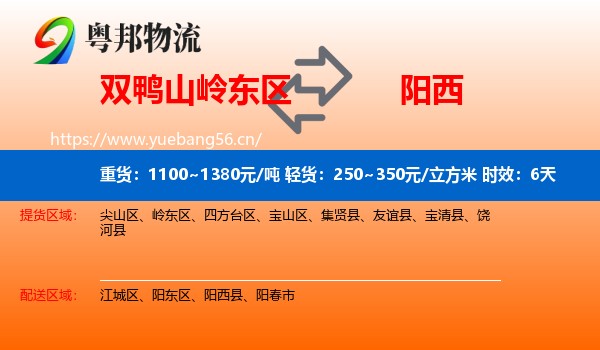 双鸭山岭东区到阳西县物流专线名片