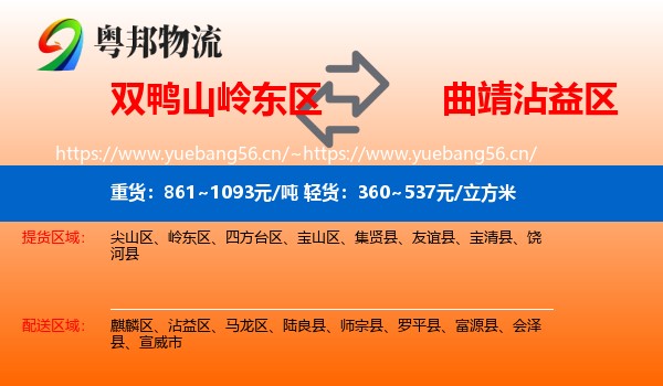双鸭山岭东区到沾益区物流