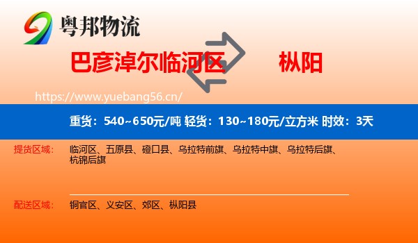 巴彦淖尔临河区到枞阳县物流专线名片