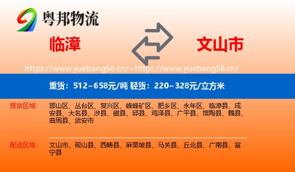 临漳县到文山市物流专线