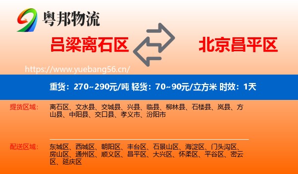 吕梁离石区到昌平区物流专线名片