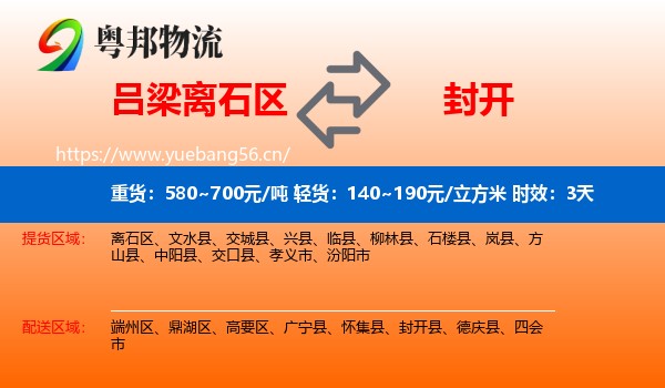 吕梁离石区到封开县物流专线名片