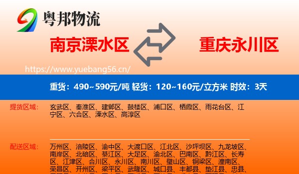 南京溧水区到永川区物流专线名片