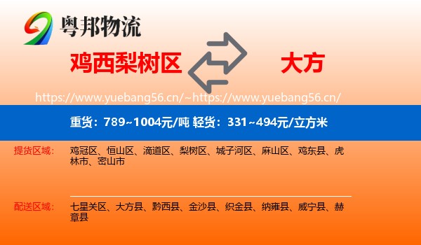 鸡西梨树区到大方县物流
