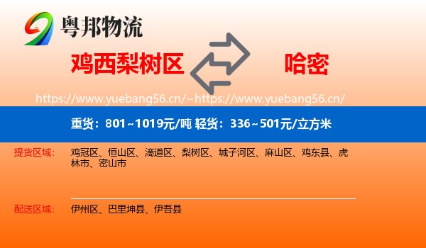 鸡西梨树区到哈密物流