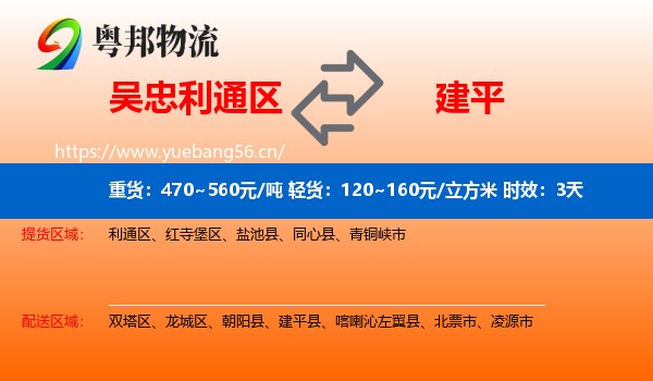 吴忠利通区到建平县物流专线名片