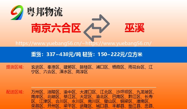 南京六合区到巫溪县物流