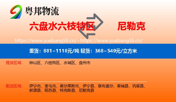 六盘水六枝特区到尼勒克县物流