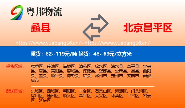 蠡县到昌平区物流