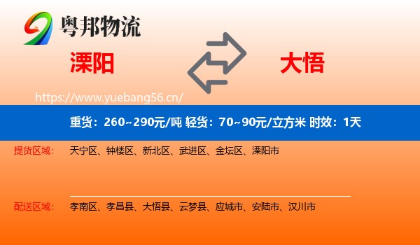 溧阳到大悟县物流专线名片