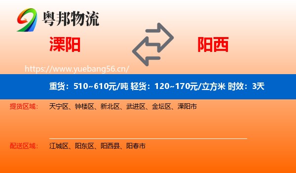 溧阳到阳西县物流专线名片
