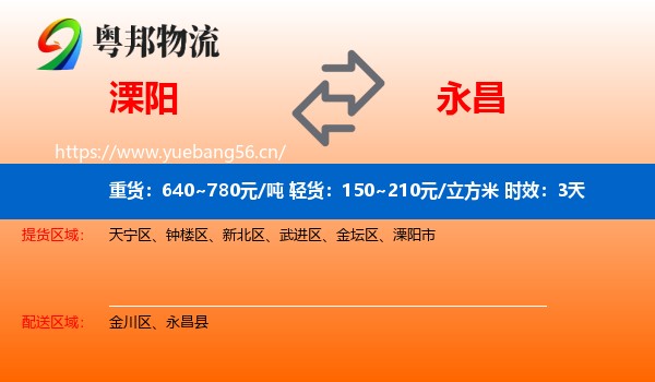 溧阳到永昌县物流专线名片