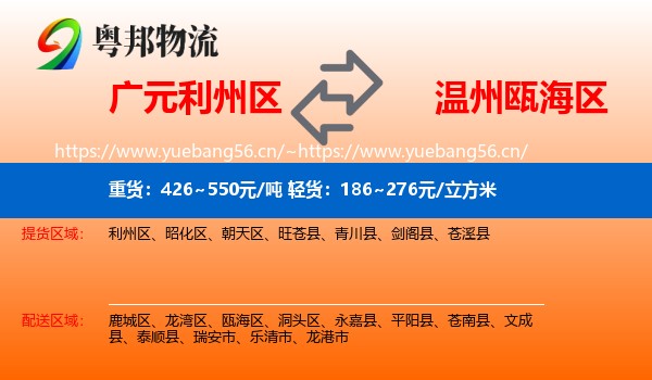 广元利州区到瓯海区物流