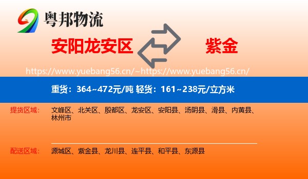安阳龙安区到紫金县物流