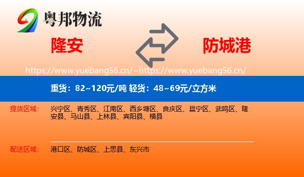 隆安到防城港物流