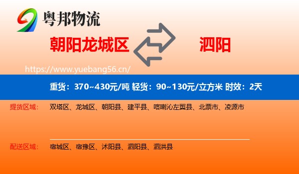朝阳龙城区到泗阳县物流专线名片