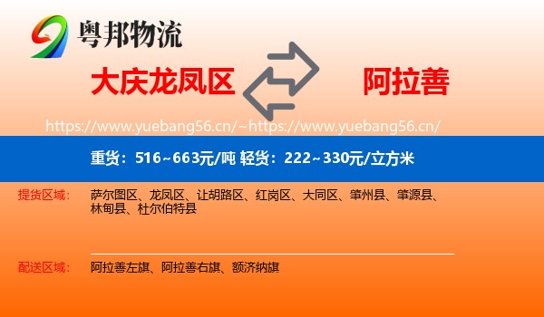 大庆龙凤区到阿拉善盟物流
