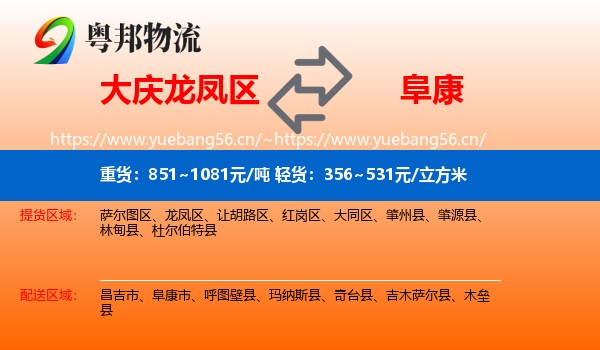 大庆龙凤区到阜康市物流