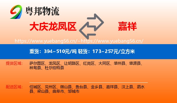 大庆龙凤区到嘉祥县物流