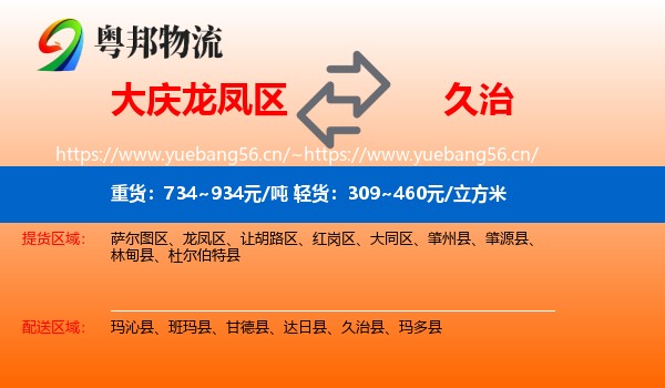 大庆龙凤区到久治县物流