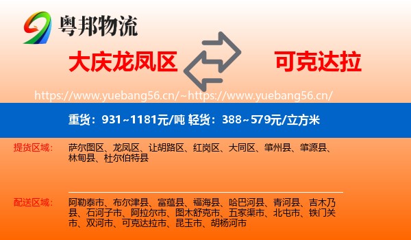 大庆龙凤区到可克达拉市物流