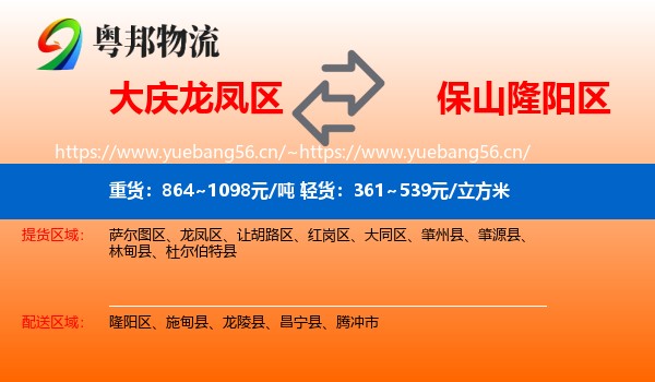 大庆龙凤区到隆阳区物流