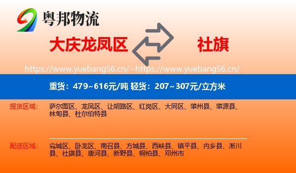 大庆龙凤区到社旗县物流