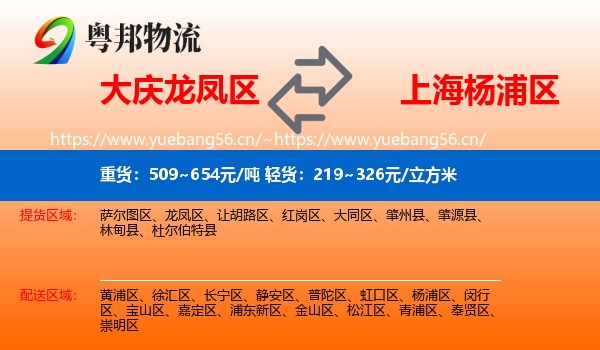 大庆龙凤区到杨浦区物流