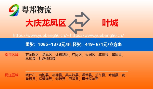 大庆龙凤区到叶城县物流