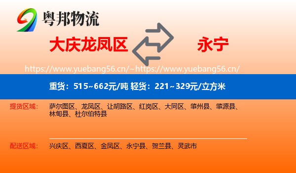 大庆龙凤区到永宁县物流