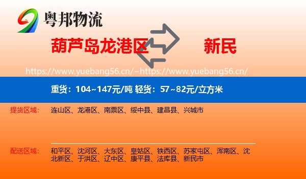 葫芦岛龙港区到新民市物流