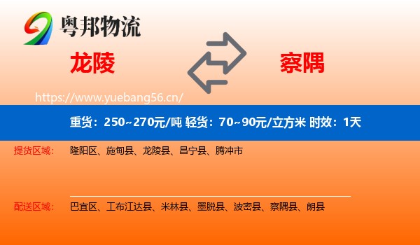 龙陵到察隅县物流专线名片