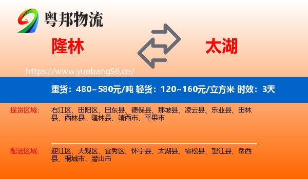 隆林到太湖县物流专线名片