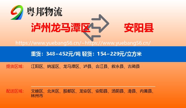 泸州龙马潭区到安阳县物流