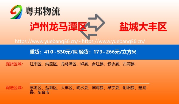 泸州龙马潭区到大丰区物流