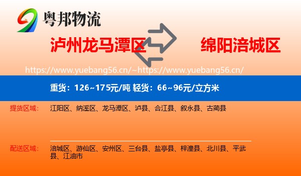 泸州龙马潭区到涪城区物流