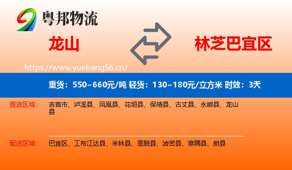 龙山到巴宜区物流专线名片