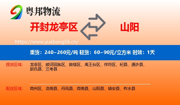 开封龙亭区到山阳县物流专线名片