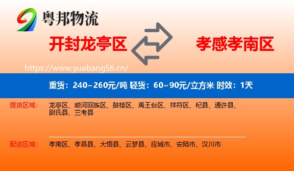 开封龙亭区到孝南区物流专线名片